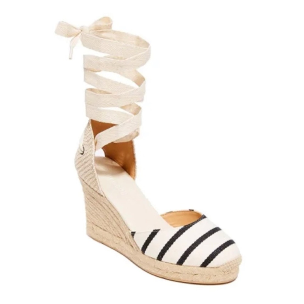 Soludos NWOT Classic Striped Wedge Lace Up Espadrille Size 6.5
